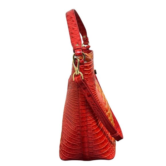 Brahmin Embossed Croc Shoulder Bag In Red Orange Gradient - Picture 3 of 10